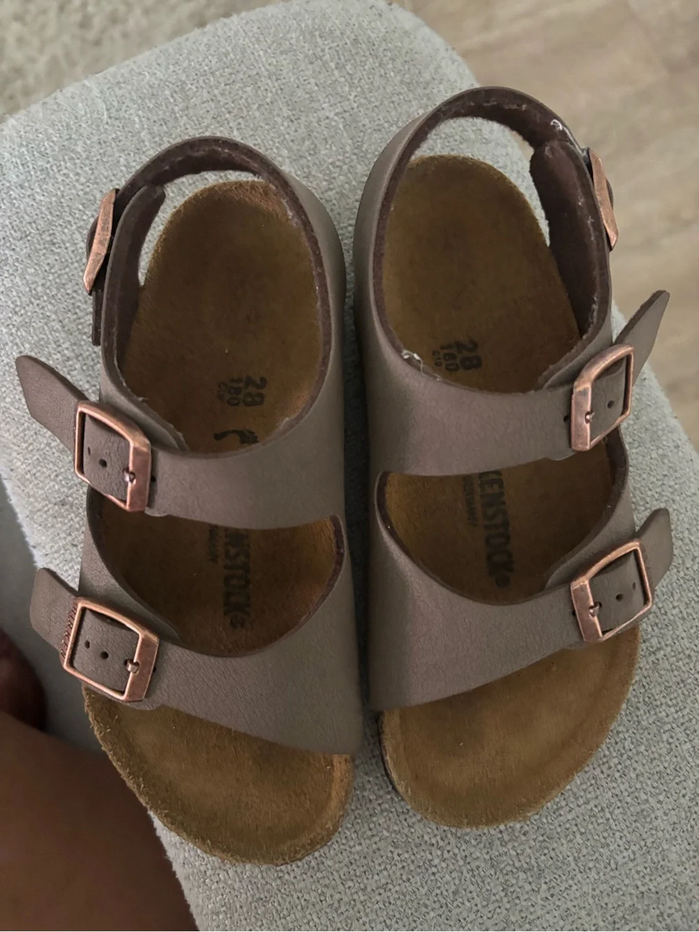 Birkenstock Kids Brown Two-Strap Sandals with Copper Buckles